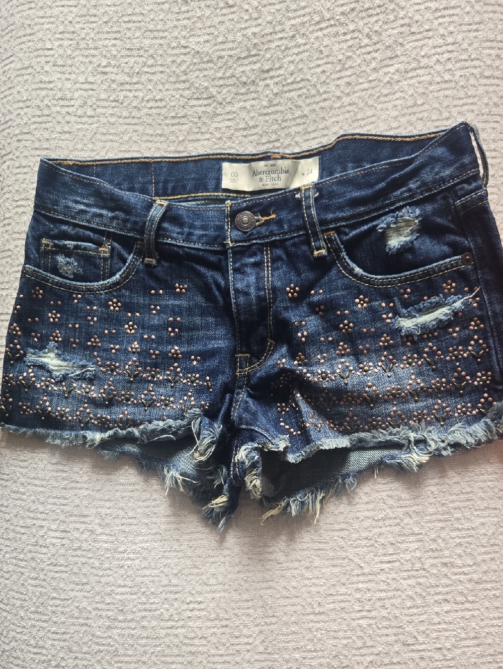 Abercrombie & Fitch Dark Blue Distressed Studded Denim Shorts